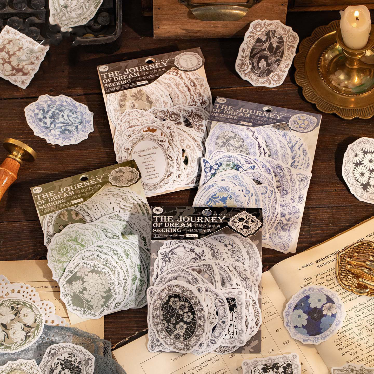 스티커 - 드림 저니 시리즈 빈티지 레이스 꽃 테두리