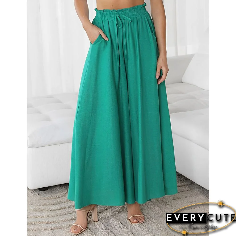 Dark Blue High Waist Elastic Waistband Long Culottes