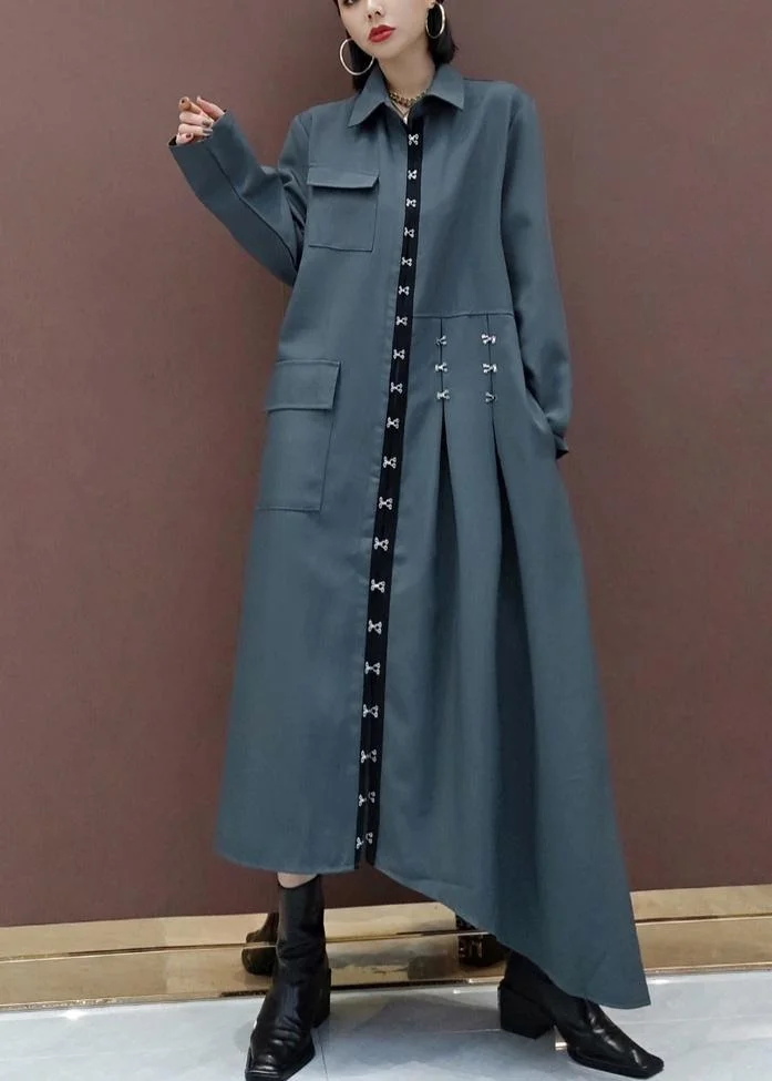 French Lapel Asymmetric Spring Tunic Design Gray Dress