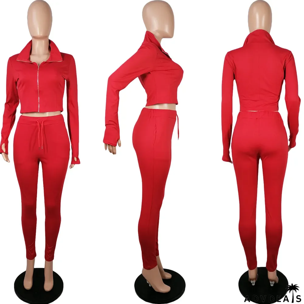 Finger Sleeve Casual Sports Two-piece Suit