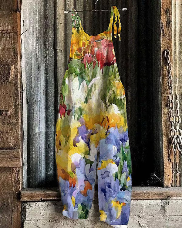 Women's  Flower Print Loose Casual Jumpsuit