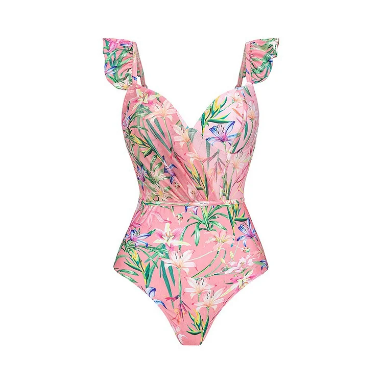 French retro one-piece swimsuit pink printed sexy and elegant vacation suit VOCOSI VOCOSI
