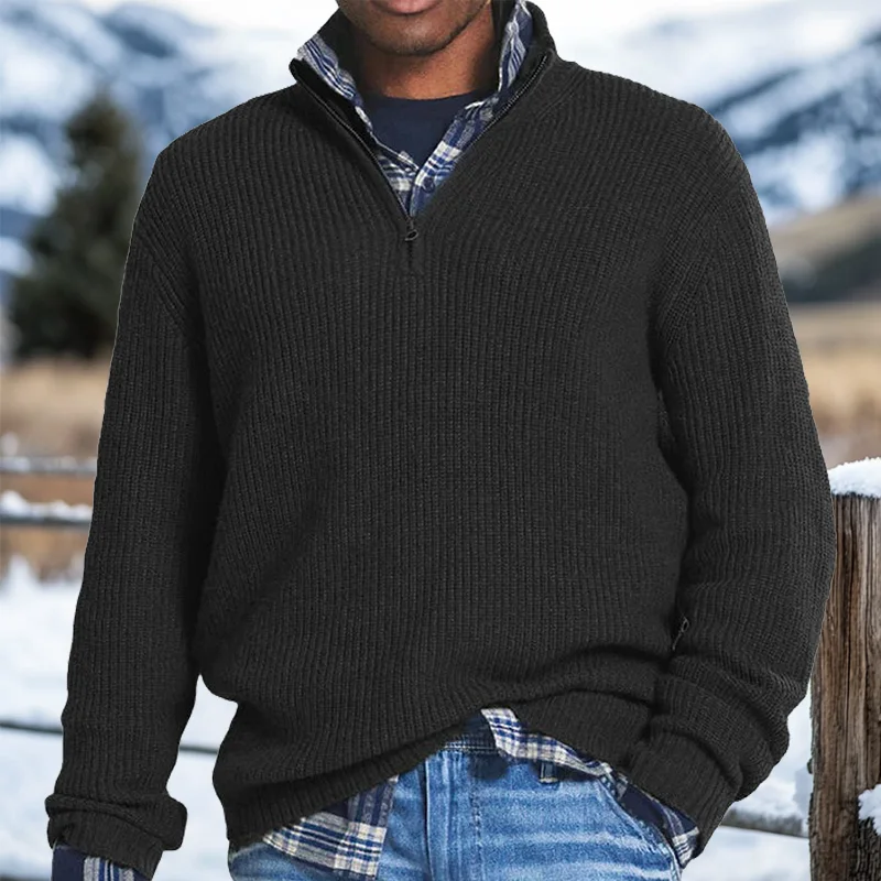 Men's Retro Quarter Zip Collar Western Style Knitted Sweater Pullover