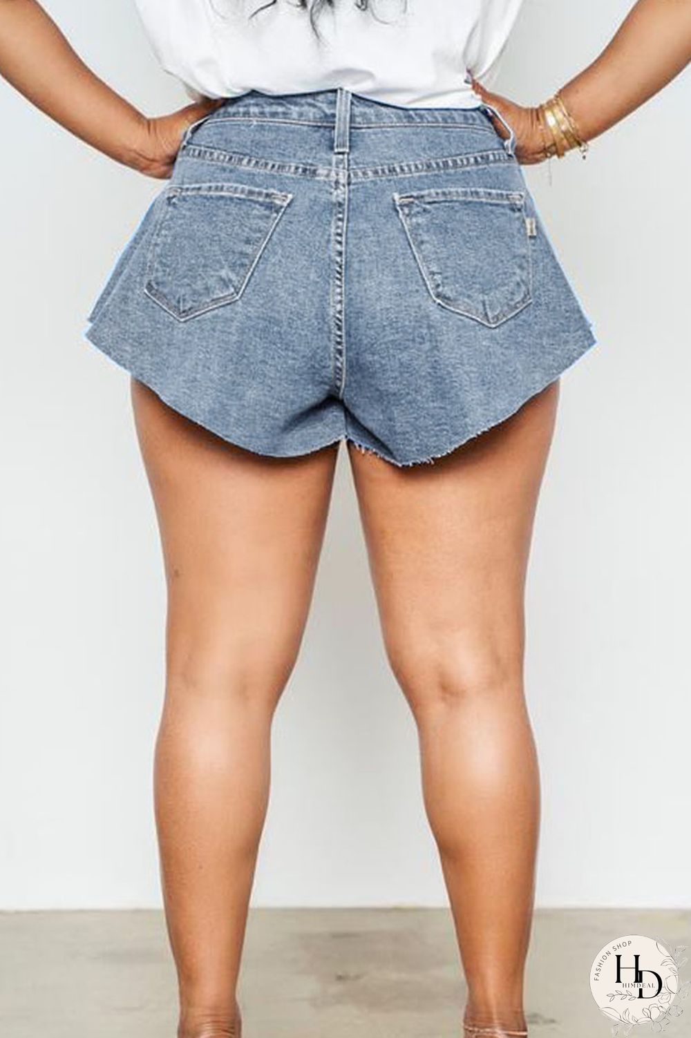 Black Blue Light Blue Denim Zipper Fly Mid Solid Boot Cut shorts Bottoms