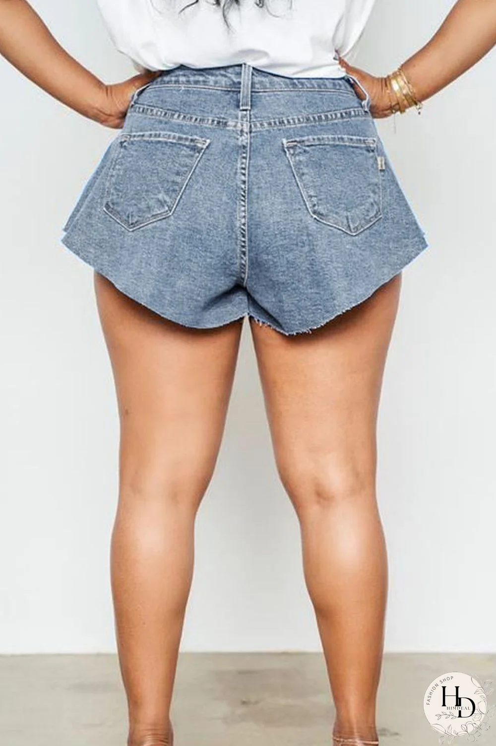 Black Blue Light Blue Denim Zipper Fly Mid Solid Boot Cut shorts Bottoms