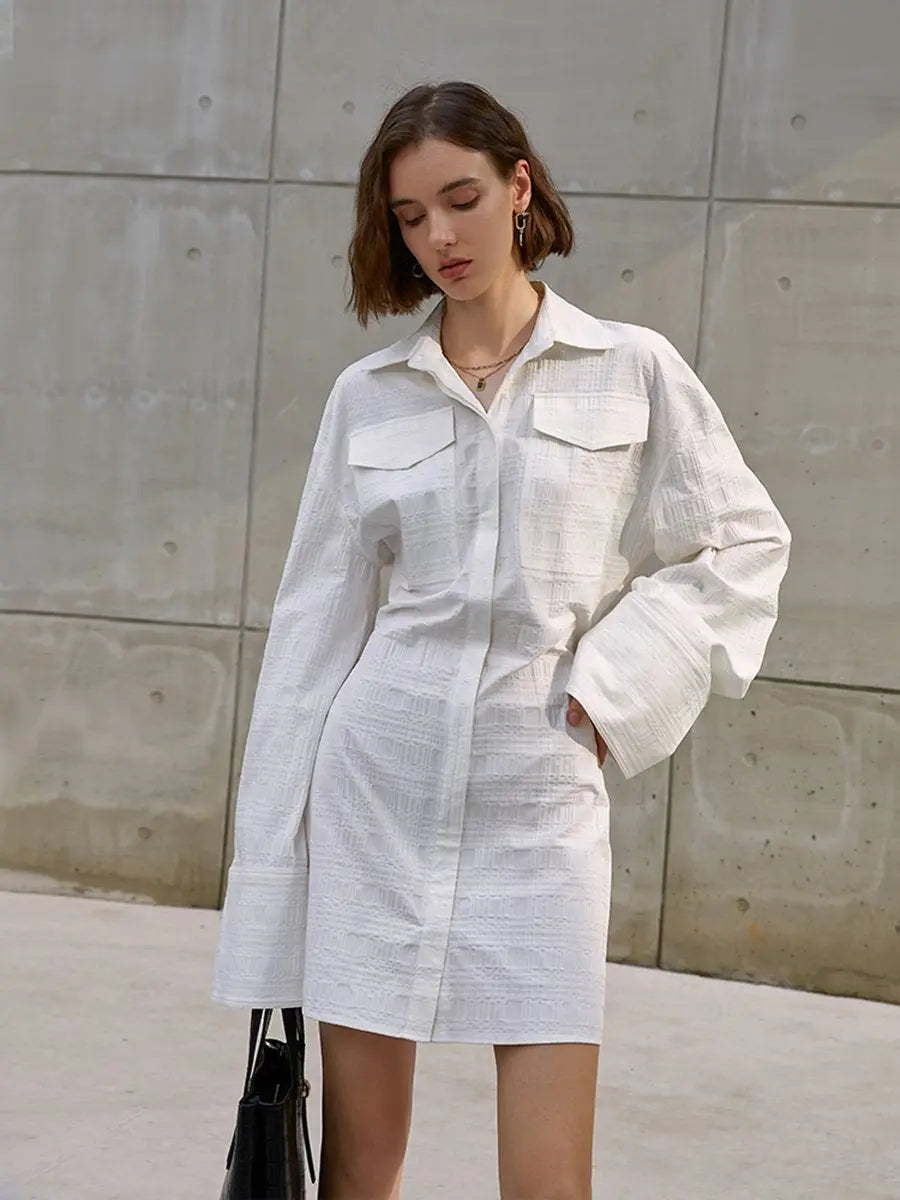 Flounce Sleeve Waist Shaping Short Dress