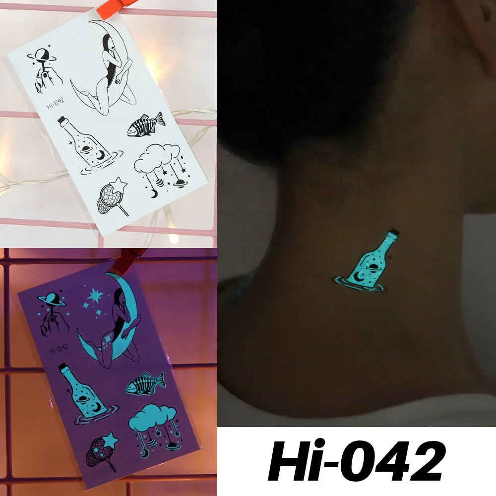 Sdrawing Luminous Tattoo Stickers Labyrinth Glowing Temporary Geometric Tattoo Waterproof Small Tatoo Body Art Fake Tattos Men Women