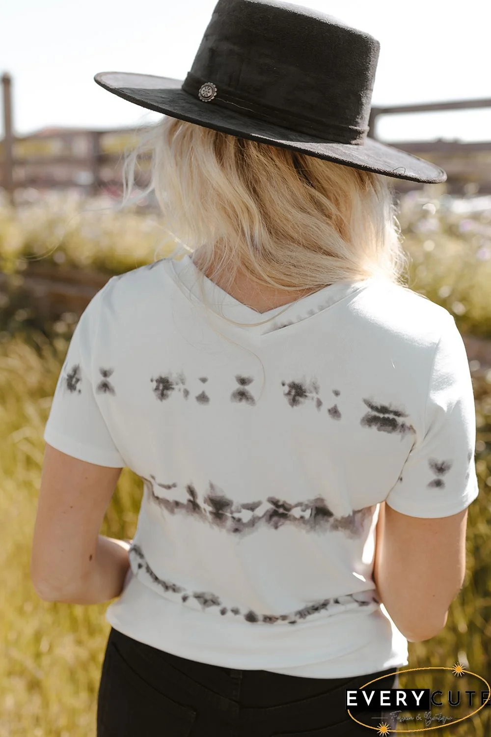 Grey V Neck Tie-dye Tee