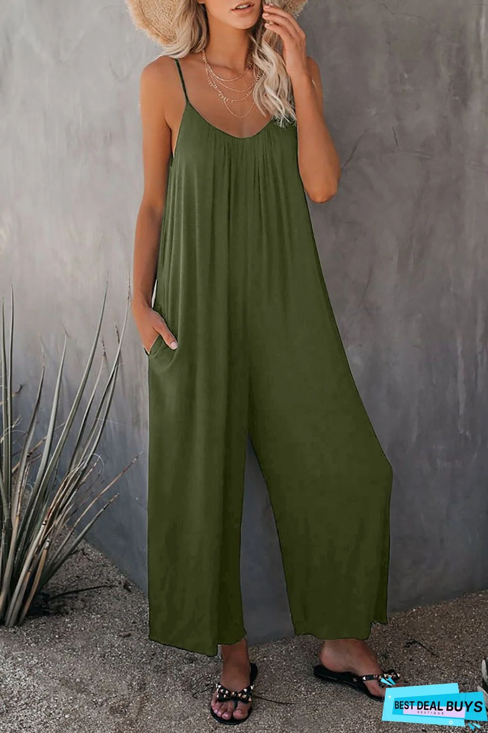 Strap Jumpsuit Women's New Solid Color Pocket Casual Jumpsuit