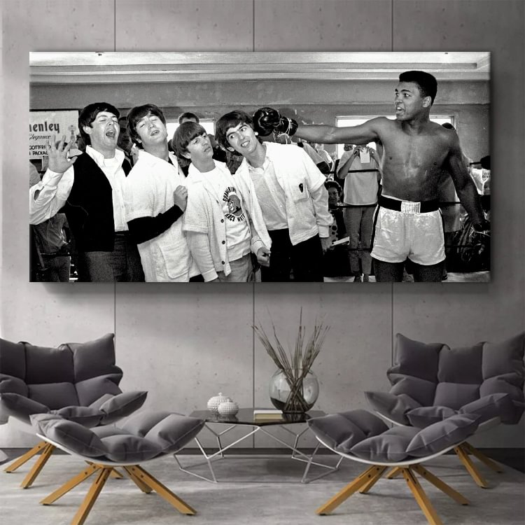 Funny Beatles and Boxer Ali Canvas Wall Art