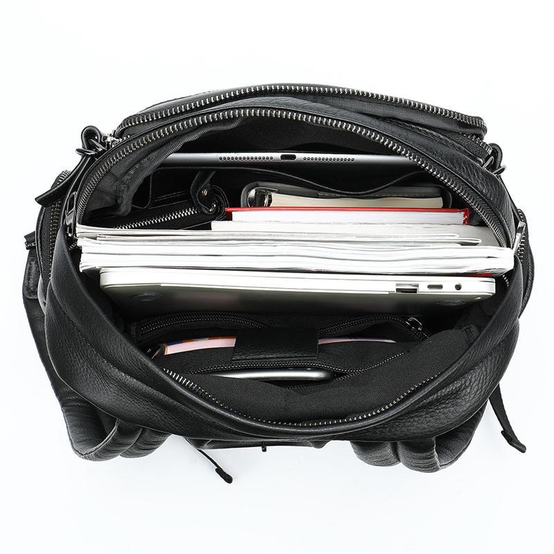 Men's Leather Backpack Large Capacity Computer Bag Retro Style School Bag