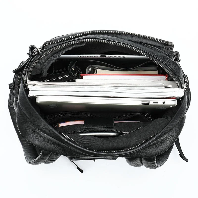 Men's Leather Backpack Large Capacity Computer Bag Retro Style School Bag