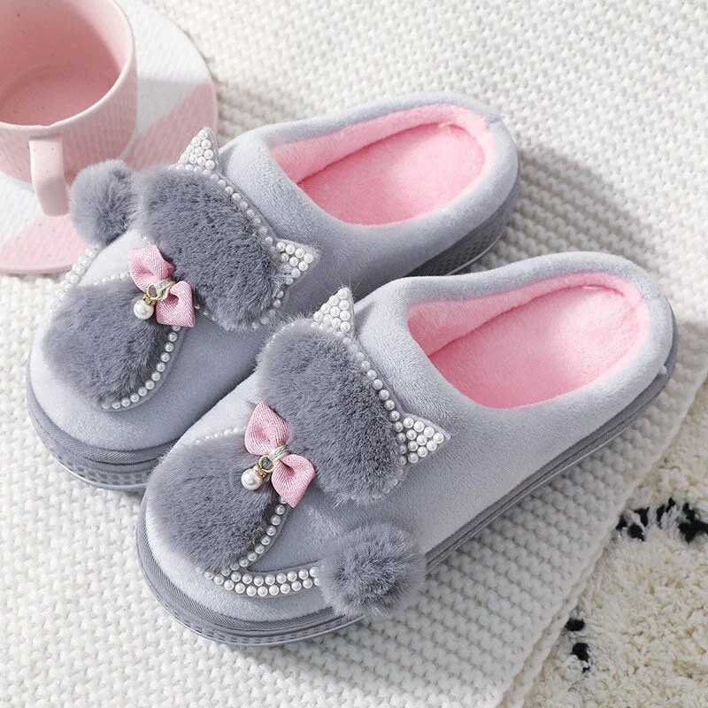 Winter Women Slippers Shoes Home Cute Thick Bottom Cat Warm Plush Ladies Shoe Fashion Flat Platform Female Casual Shoes 2021 New