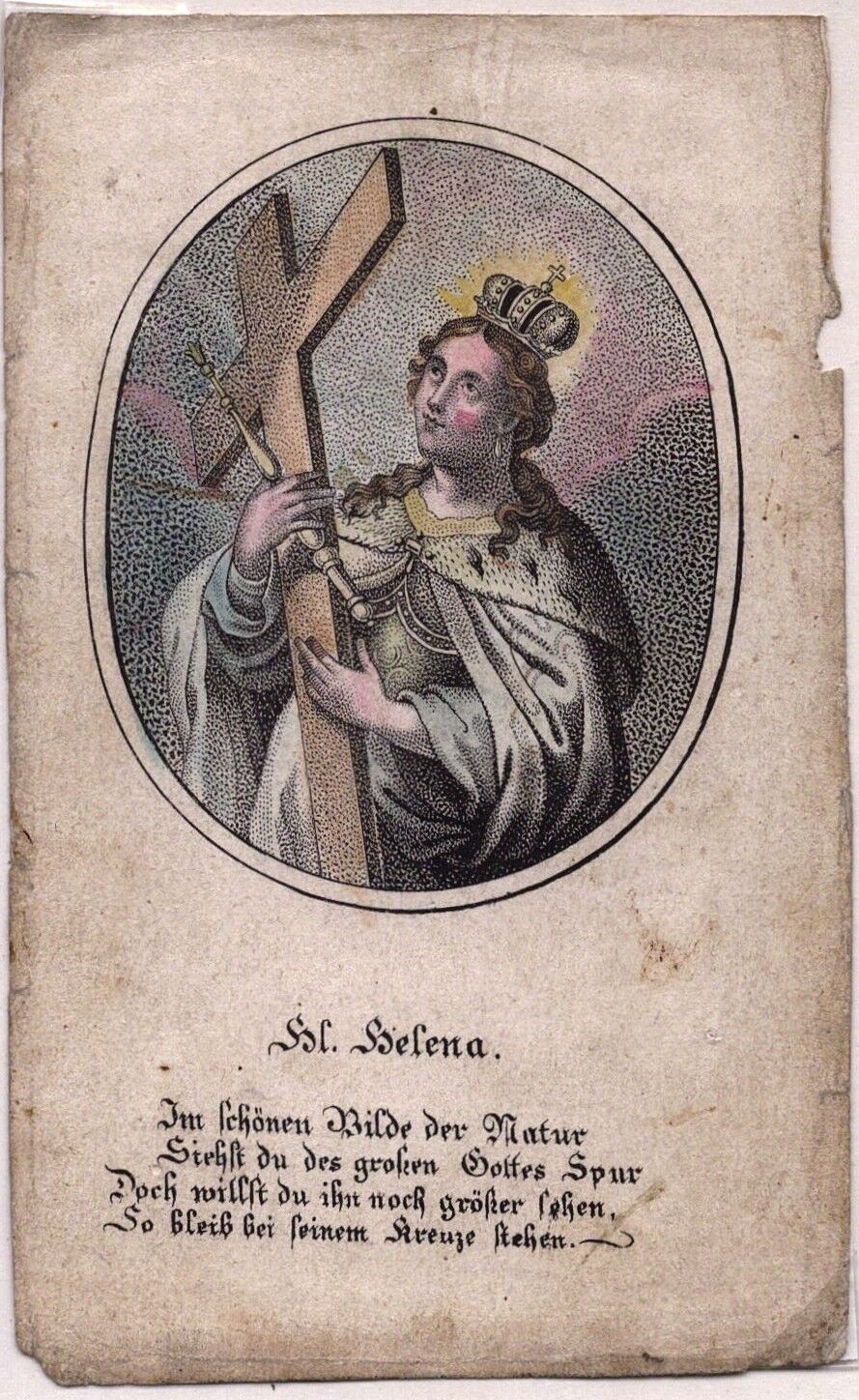 Holy Helena Very Old Devotional Picture Holy Icon Coloured (O-6146