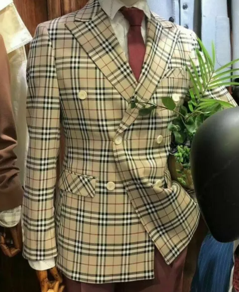 Formal Double Breasted Plaid Long Sleeve Blazer 