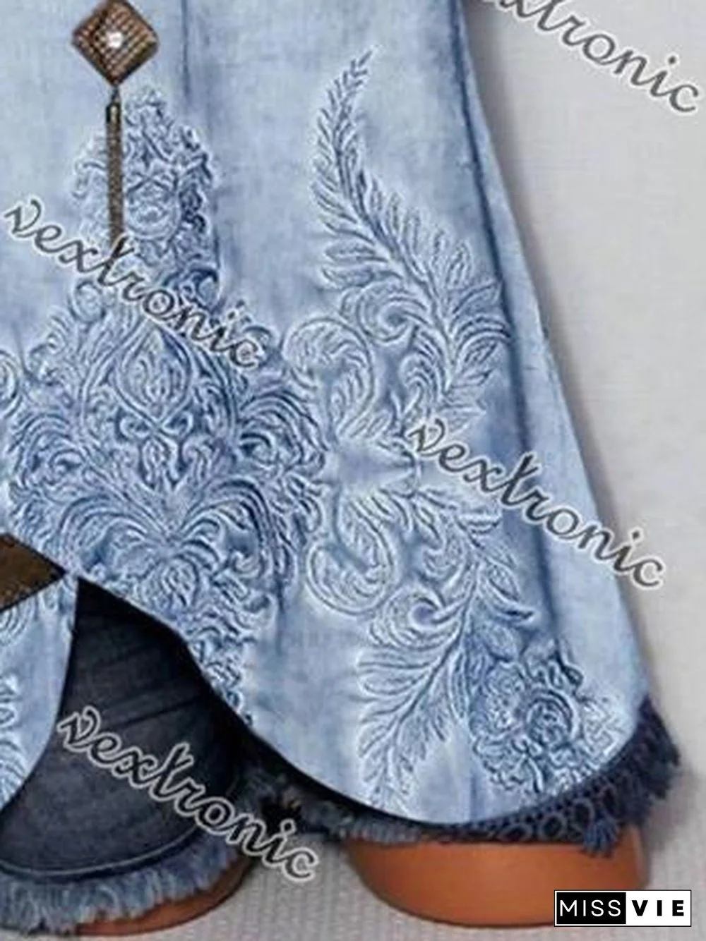 Women Short Sleeve Scoop Neck Lace Stitching Floral Printed Tops