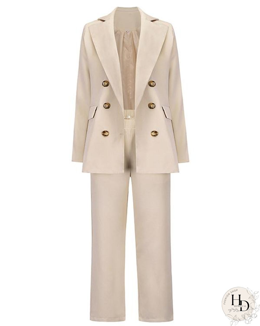 Women Solid Double Breasted 2 Piece Jacket Suit