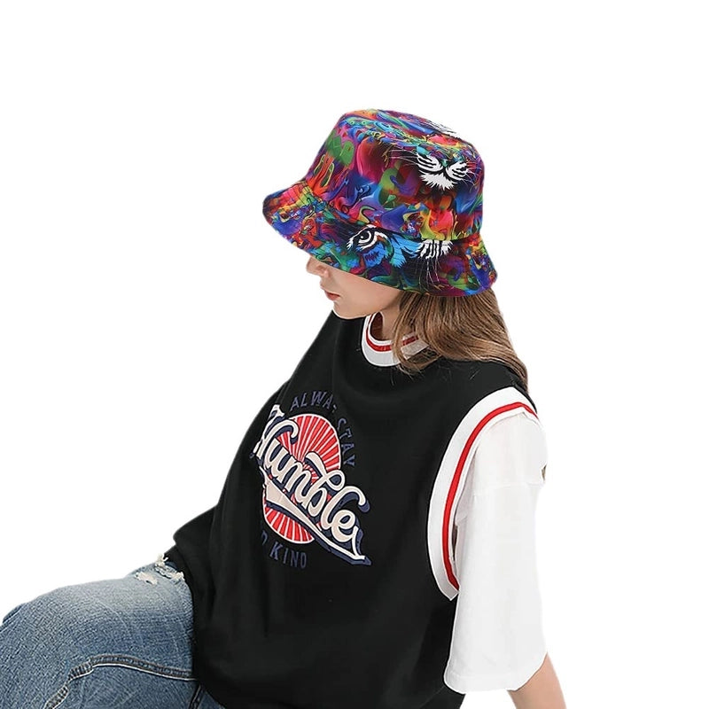 Printed Double-sided Foldable Fisherman Hat Women’s Summer Travel Sunshade Sun Protection Pot Hat For Men