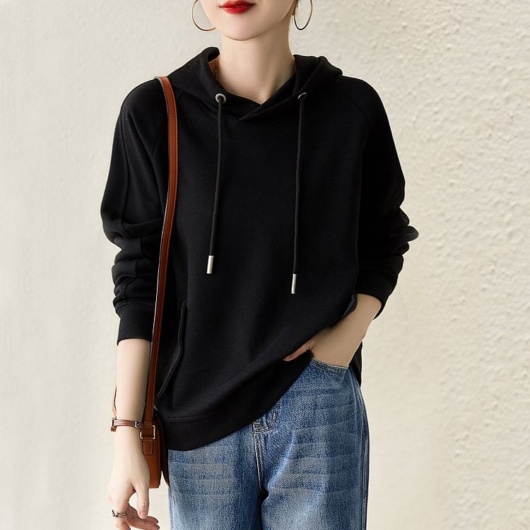 Plain Casual Shift Cotton-Blend Sweatshirt