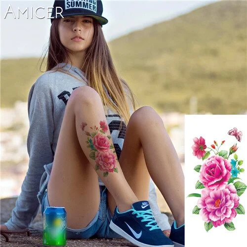 sexy romantic dark rose flowers Tattoo sleeve flash henna tattoos fake Waterproof temporary tattoos stickers translated tattoos