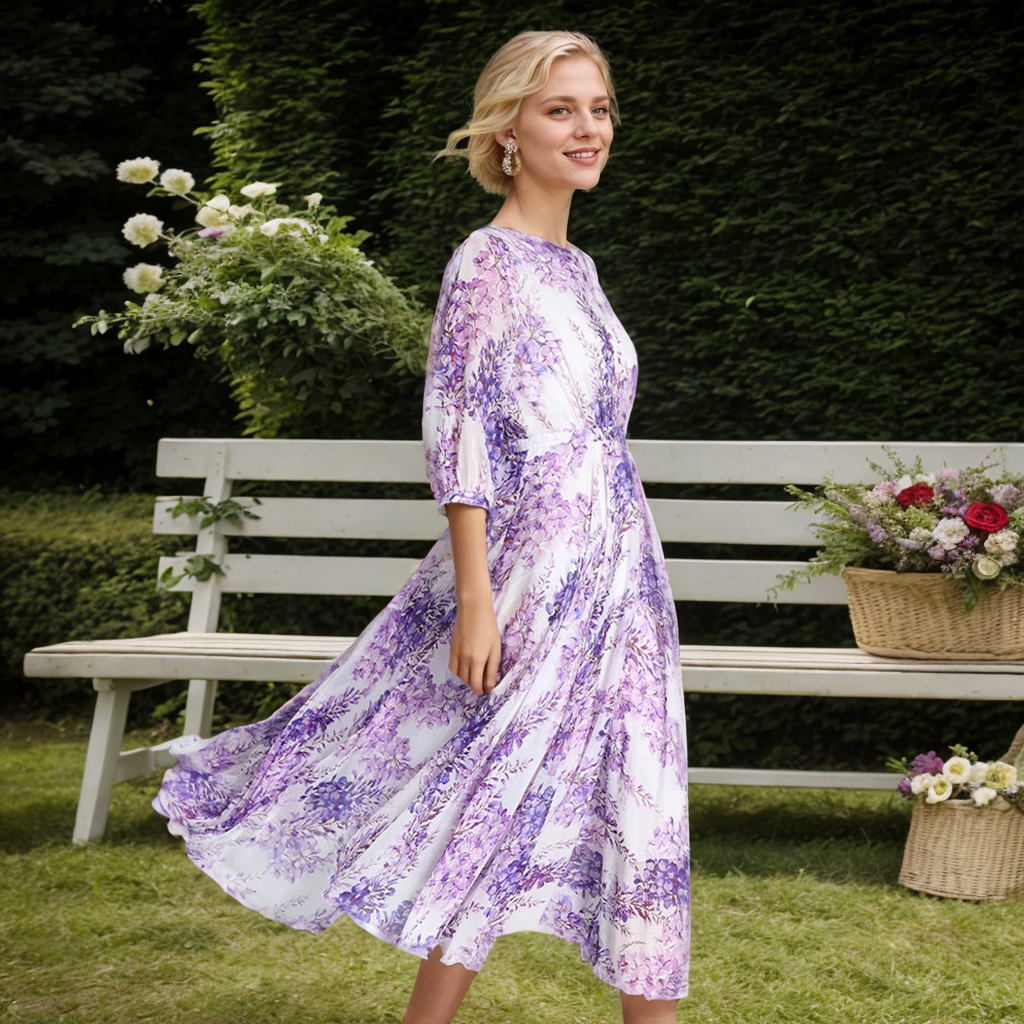 Silk Maxi Dresses Round Neck Summer Style REAL SILK LIFE