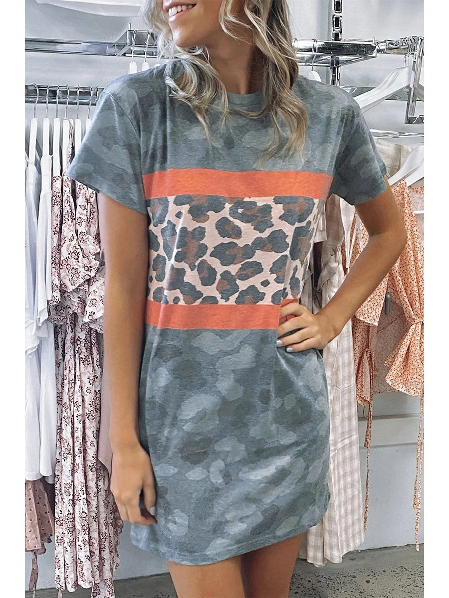 Leopard Color Block Camo Shift Dress