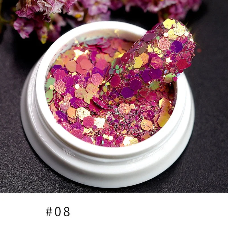 iridescent Flakes Gold Pink White Flakes Slices Chrome Pigment Dust Nail Powder Glitter Sequins Nail Art Decoration Manicures-Nail Inspo