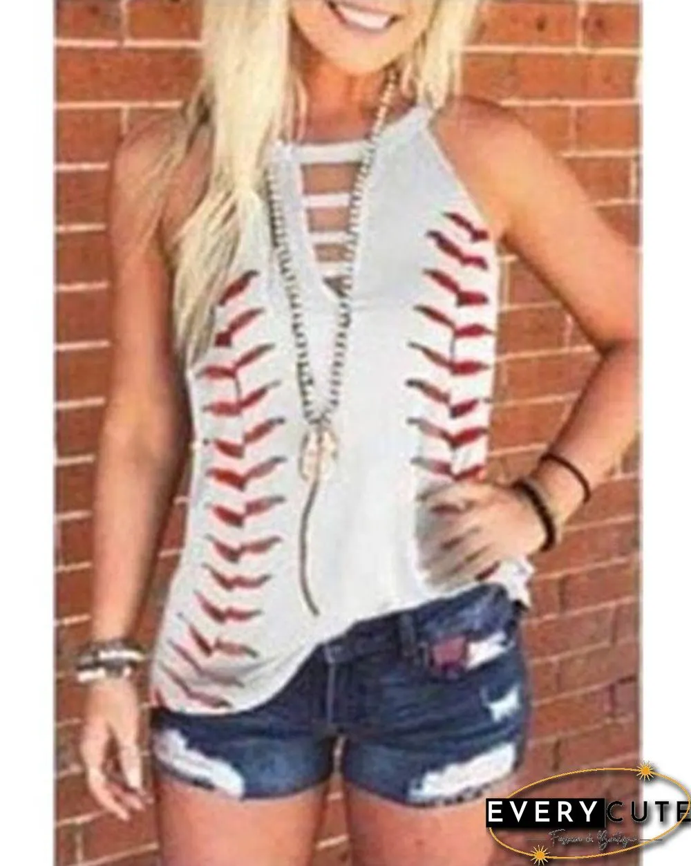 Women's Print Hollow Out Tank Top