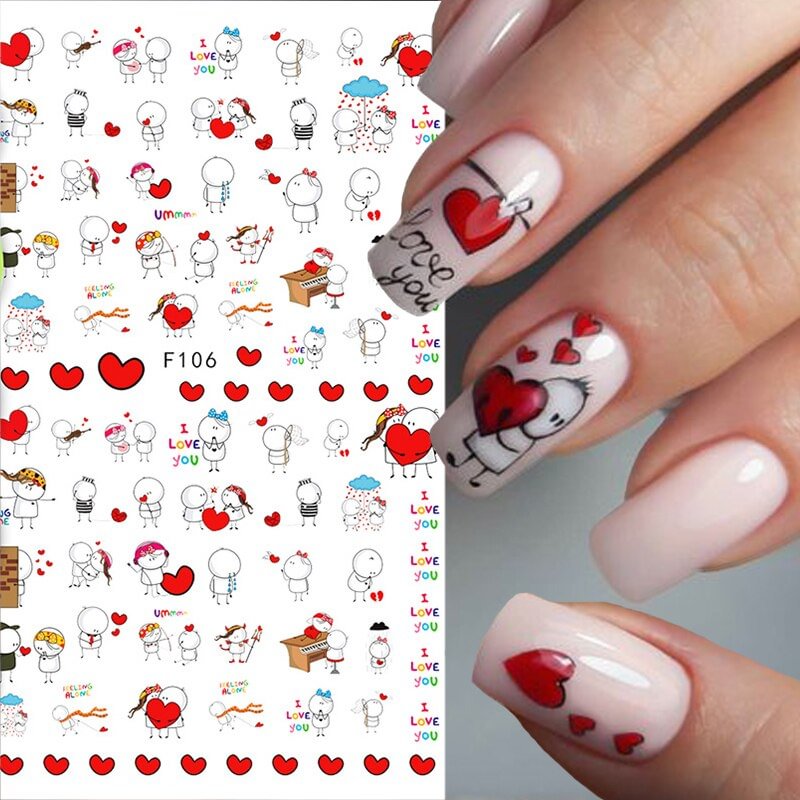 Agreedl 1PC 3D Nail Stickers Black Heart Love Self-Adhesive Slider Letters Nail Art Decorations Stars Decals Manicure Accessories