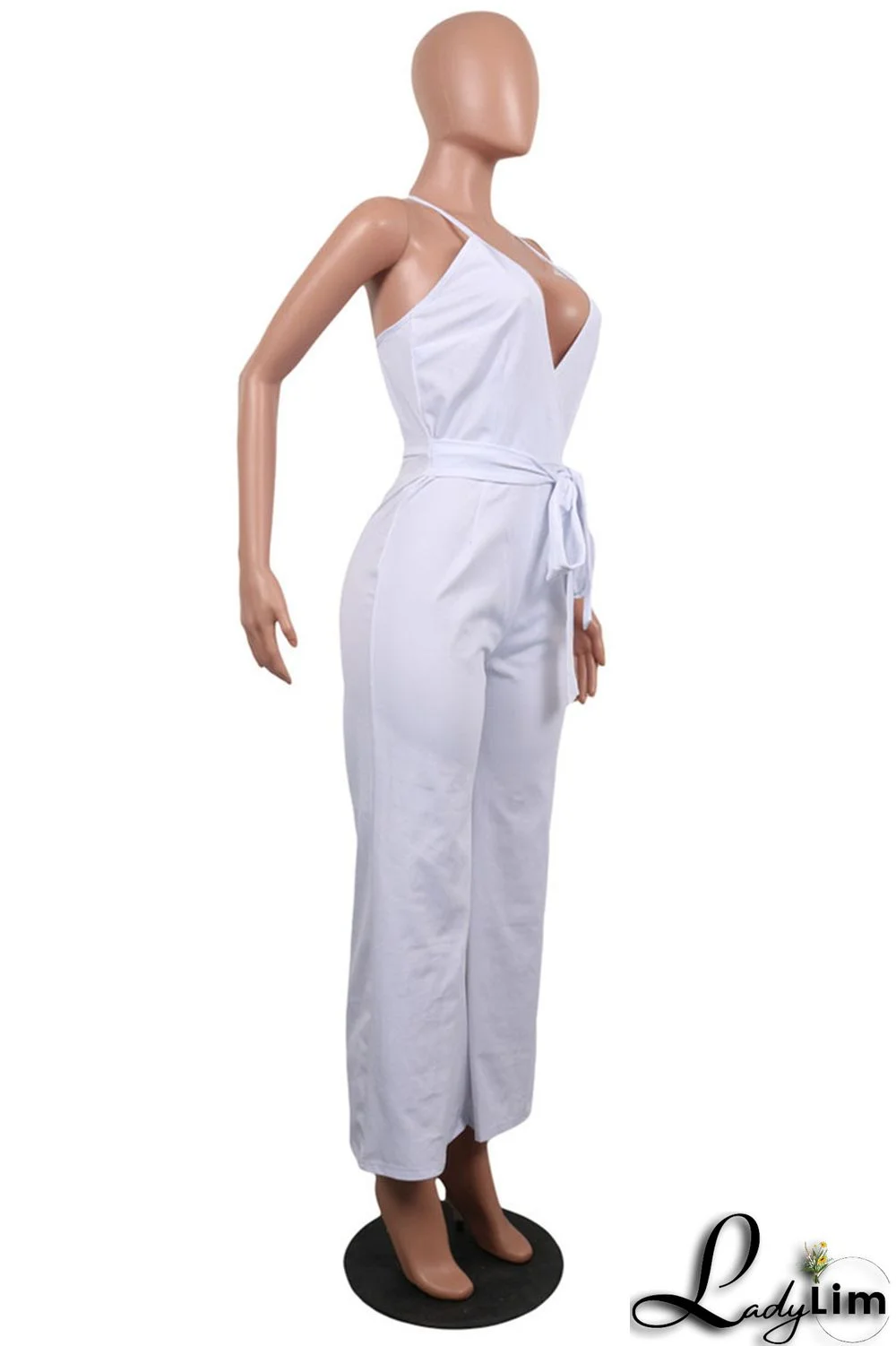 Army Green Sexy Casual Solid Backless V Neck Regular Jumpsuits