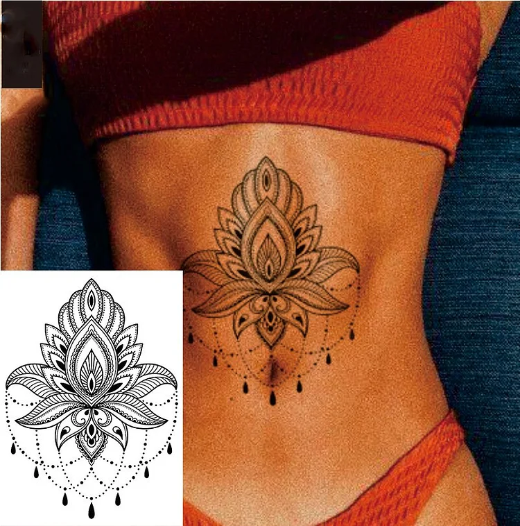 1 PIECE Waist or Body Big Henna Style Lotus Flower Waterproof Temporary Tattoo Body Art Sexy Waist Fake Tatoo