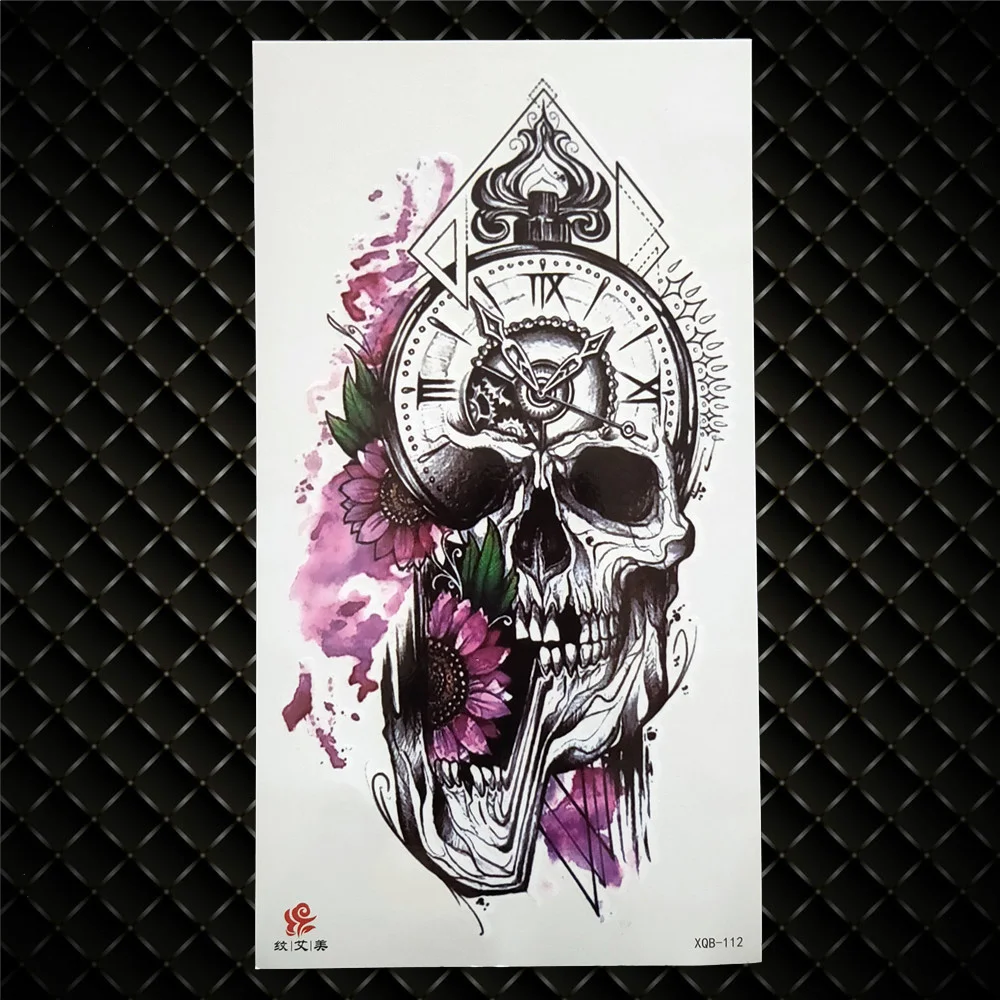 Sdrawing Skeleton Fake Temporary Tattoo For Women Men Death skull Dragon Tattoos Geometric Rose Creative Waterproof Tatoos Chest Waist