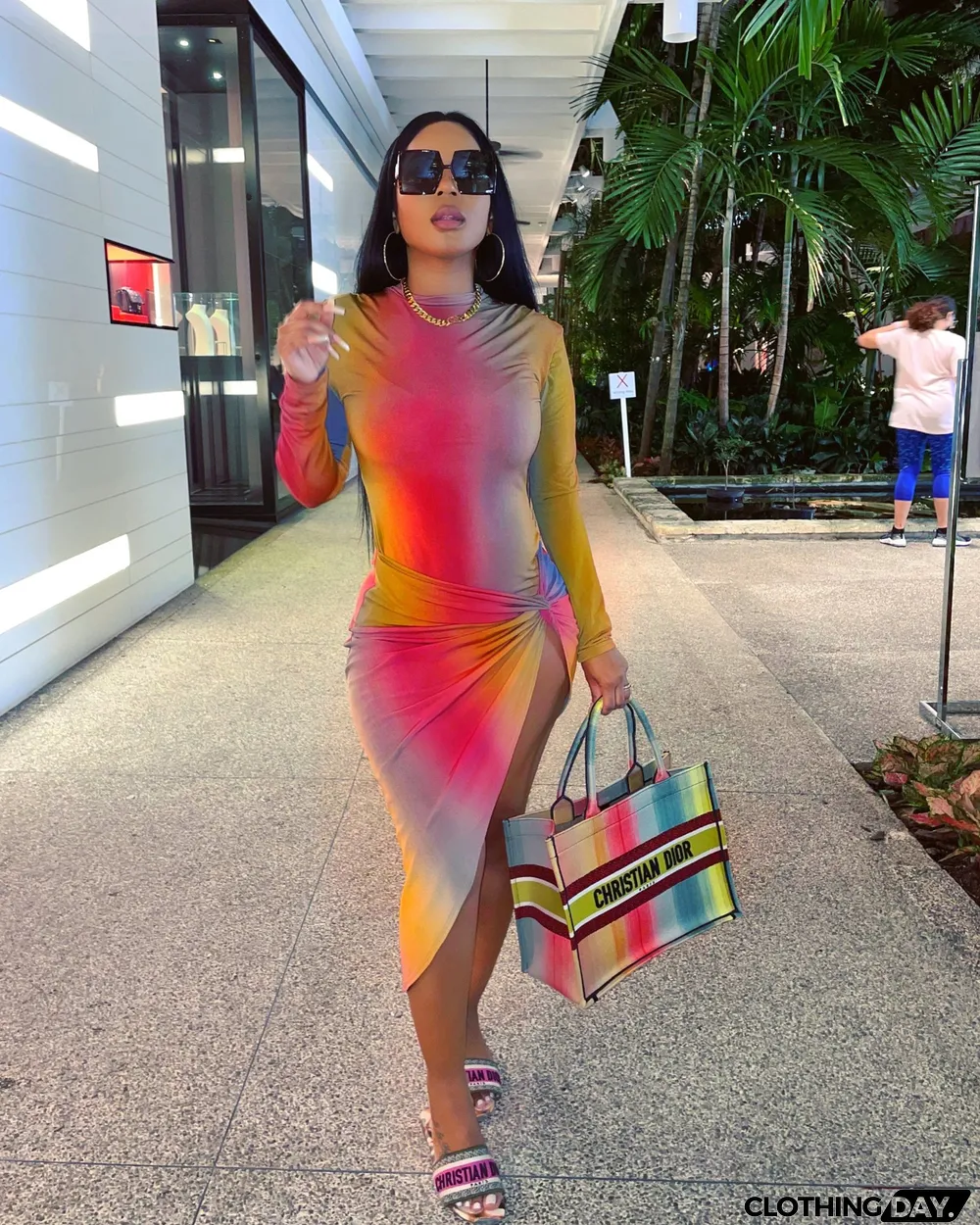 Sexy Gradient Long Sleeve Irregular Midi Dress