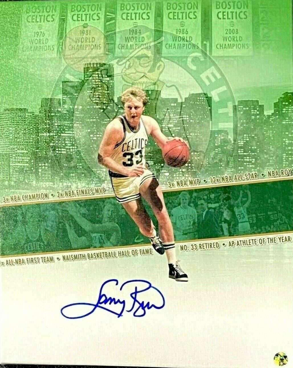 LARRY BIRD HAND SIGNED AUTOGRAPHED 16X20 CANVAS WITH OFFICIAL HOLOGRAM RARE COA