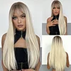 Ombre Black Blonde Long Straight Wigs with Bang Natural Hair Wig