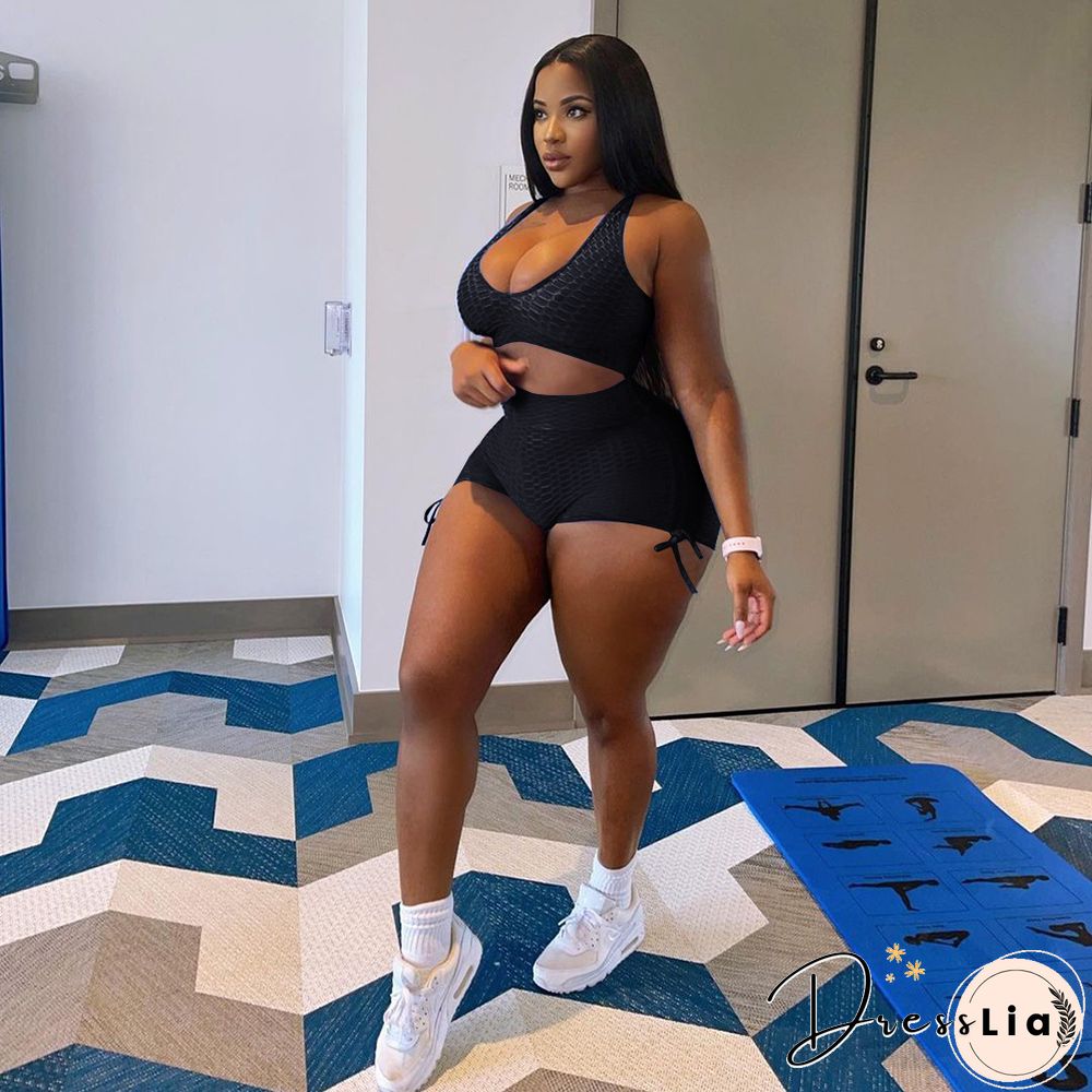 Workout Elastic Tank Crop Tops Biker Shorts Tracksuit