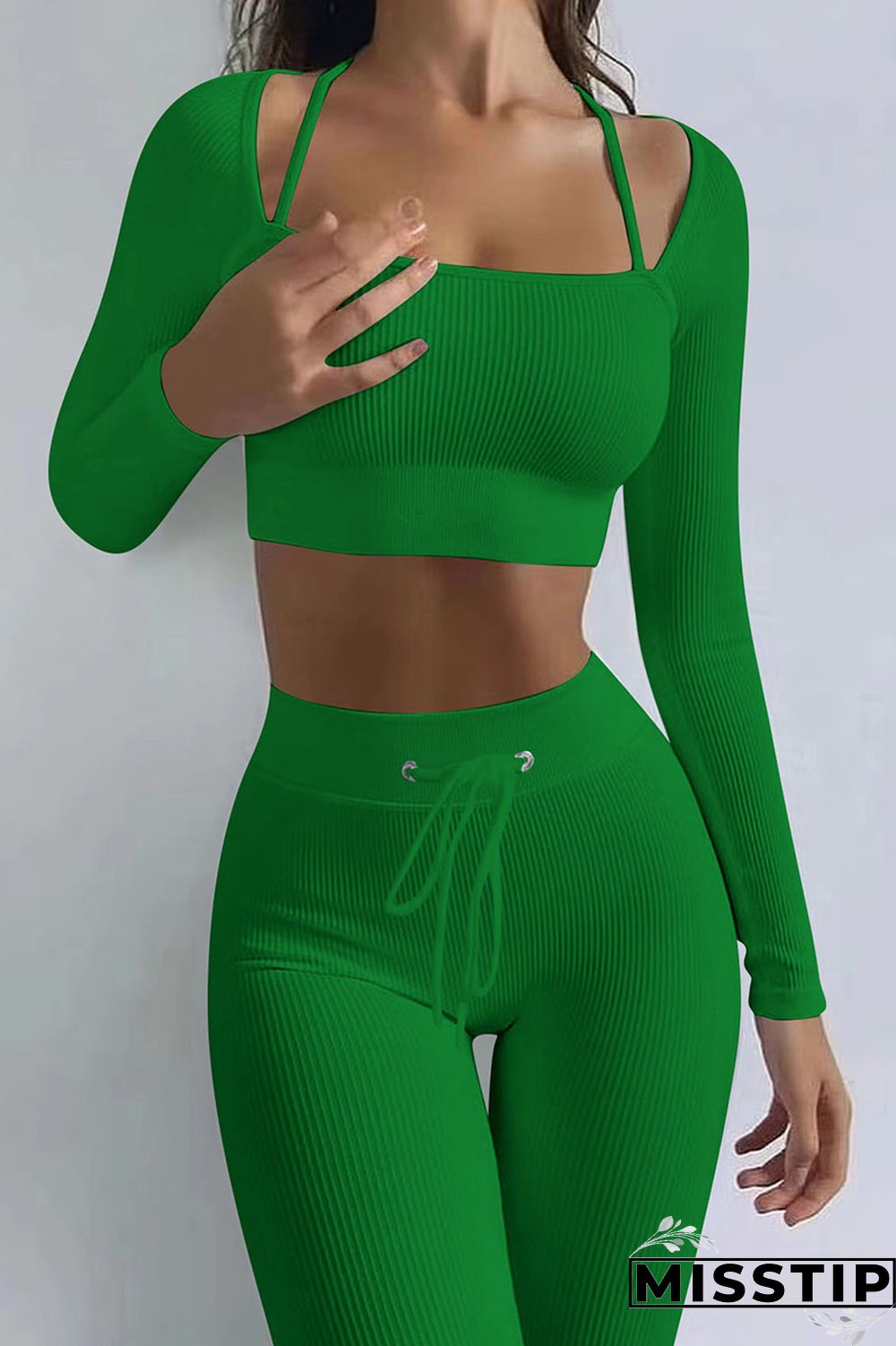 Green Casual Street Solid Patchwork Square Collar Long Sleeve Two Pieces