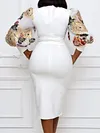 Round-Neck Puff Sleeve Floral Printed Split-Joint Belted Wrap Midi Dress