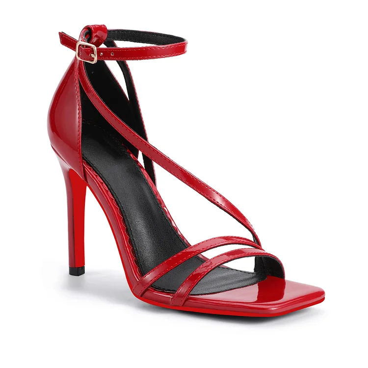 100mm Red Bottom High Stiletto Square Open Toe Heels Dress Shoes Ankle Strap Heeled Sandals VOCOSI VOCOSI