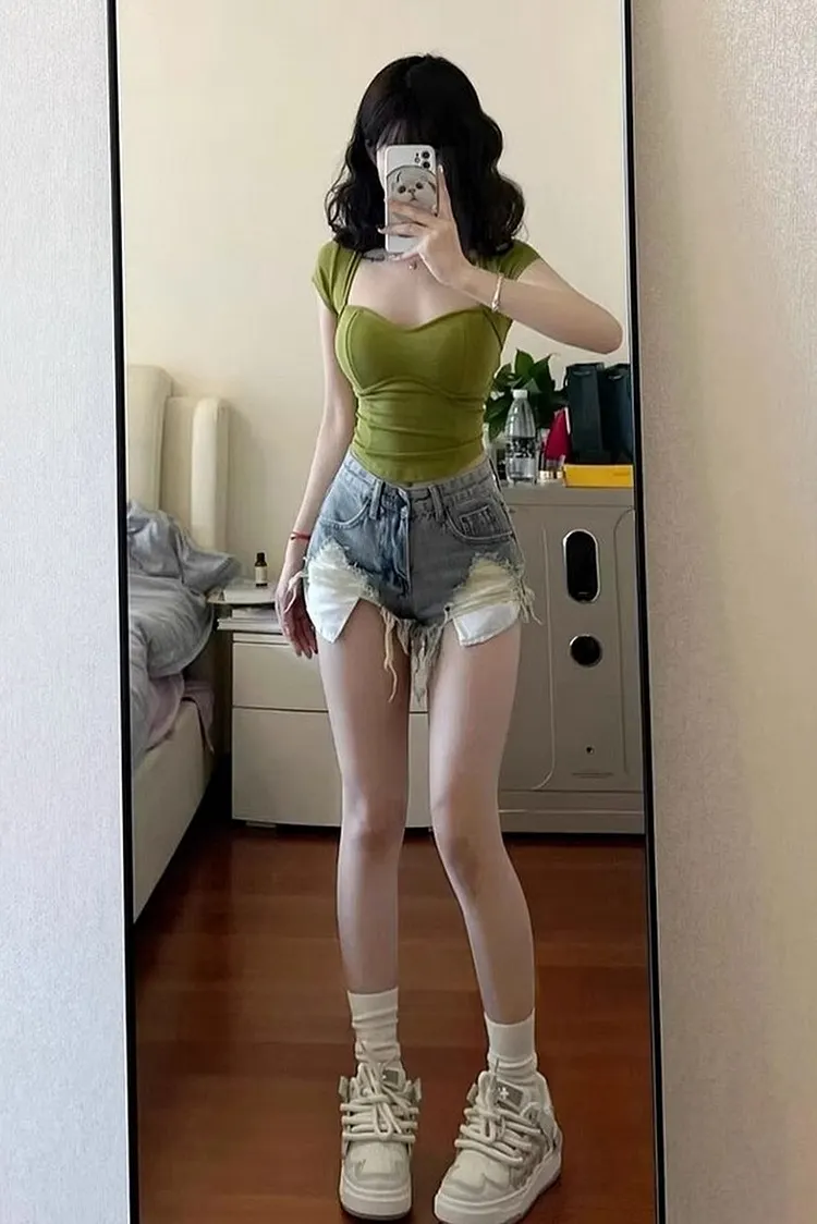 Vintage Wash High Waisted Denim Shorts for Women Slimming Summer Fit