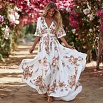 Bohème Pink Rose Sequin Light Pink V-neck Short-sleeved Dress - Image 3