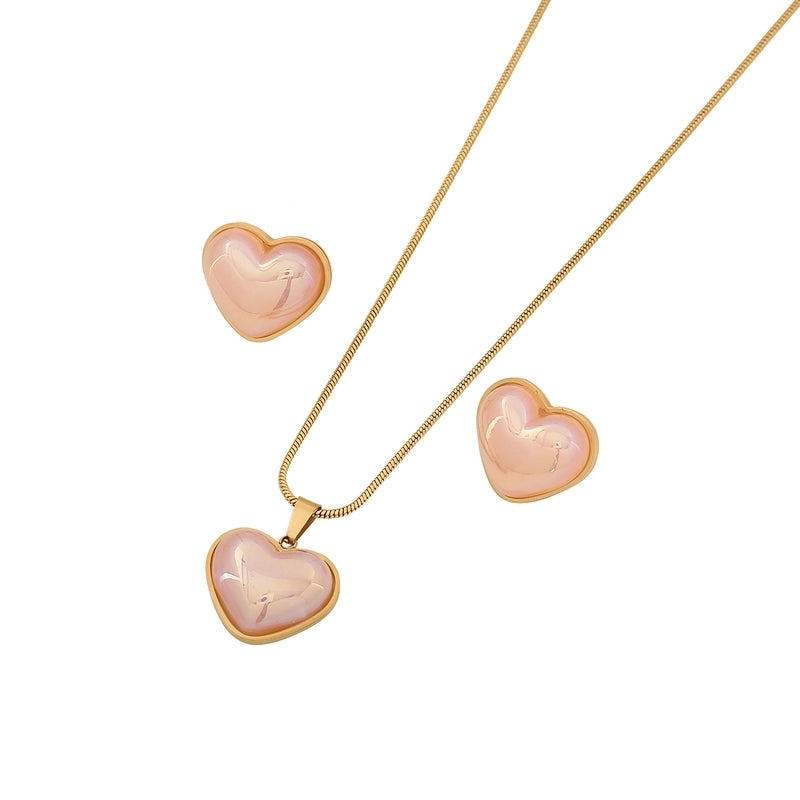 Minimalist Commute Heart Shape 304 Stainless Steel 18K Gold Plated Jewelry Set
