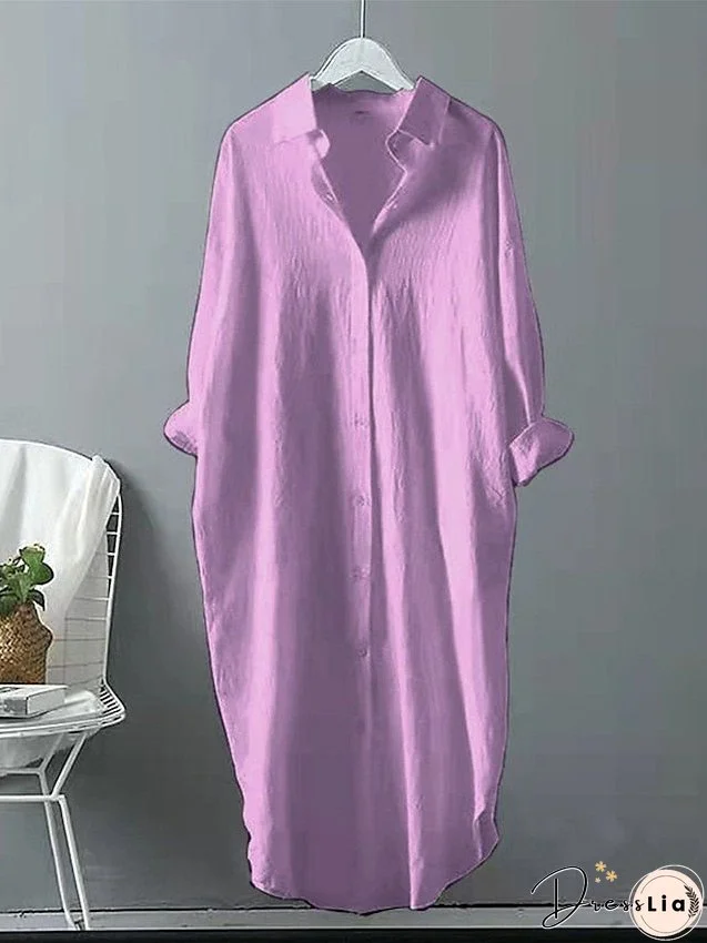 Plus Size Shirt Dress Casual Dress Shift Dress Solid Color Long Dress Maxi Dress Long Sleeve Button Shirt Collar Basic Outdoor Black White Spring Summer L XL XXL 3XL 4XL for Women
