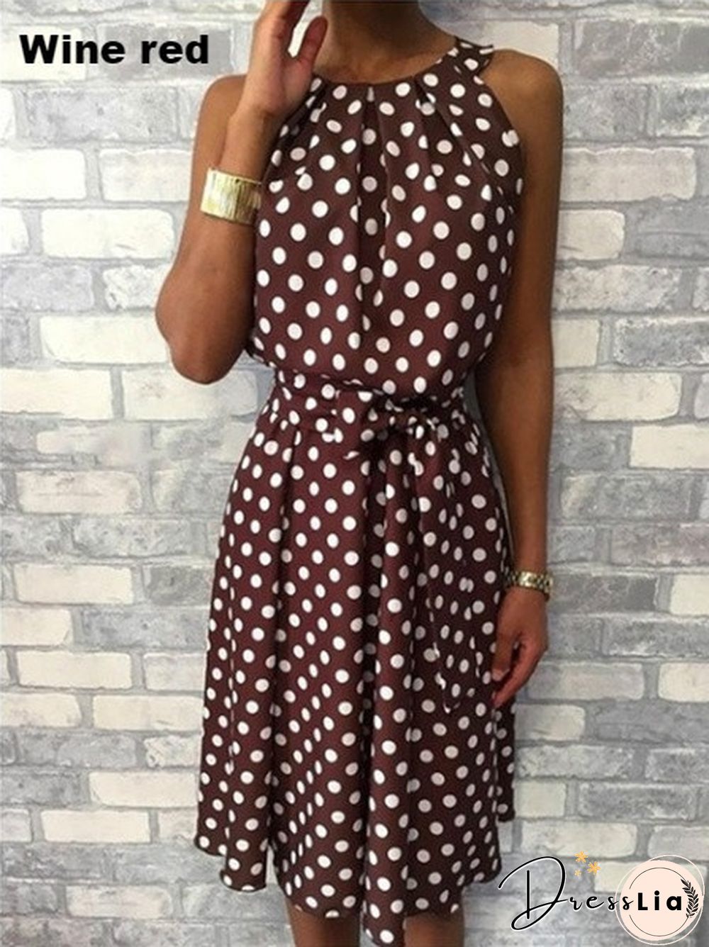 New Fashion Women Round Neck Summer Polka Dot Printed Sleeveless Dress Ladies Casual Mid-length Plus Size Dress