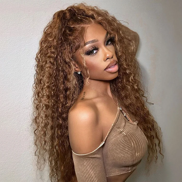 13x4 HD Lace Piano Color Water Wave  Frontal Wig Long Length #4/27 Highlight Colored Human Hair Wig