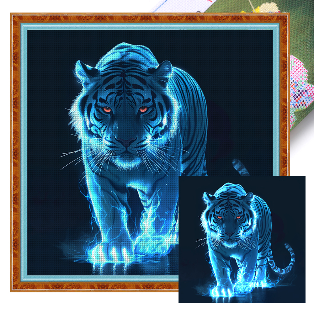 Fluorescent Tiger Full 11CT Pre-stamped Canvas(45*45cm) Cross Stitch