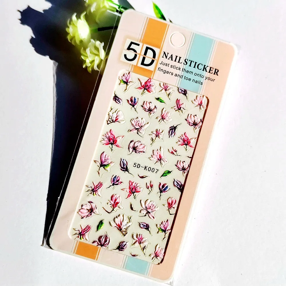 5D Butterfly Nail Sticker Engraved White Flower Sliders Embossed Lace Wedding Nail Art Design Monogram Decals Manicure Tools-Nail Inspo