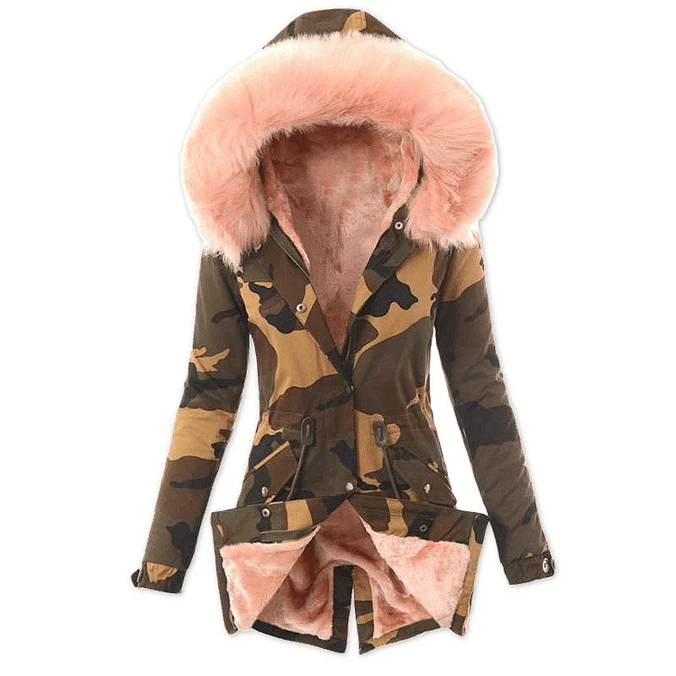 LADYSY Thickened Fur Collar Hooded Camouflage Jacket 
