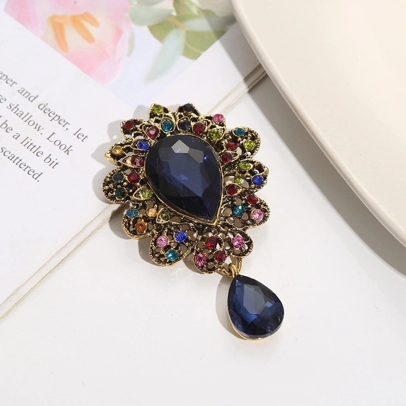Fashion Pin Water Droplets Alloy Inlay Artificial Gemstones Women’S Brooches