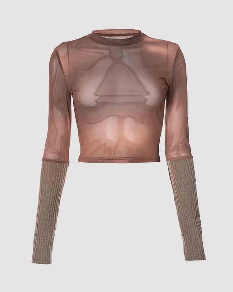 Gideon Mesh Top with Knit Sleeves
